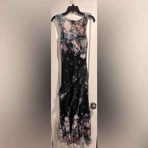 Women’s Rare KOMAROV Multicolor Floral V-Neck Ruffle Dress Sz M USA Made $450